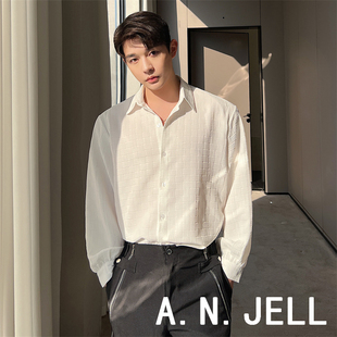 韩国ulzzang男装东大门22春学生潮黑白纯色个性格纹宽松长袖衬衫