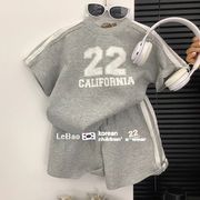 韩版男女童夏季套装2024中小儿童宝宝，洋气短袖上衣短裤两件套