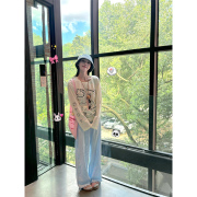 可爱kitty印花微透天丝薄款长袖t恤女夏季宽松慵懒风防晒罩衫上衣