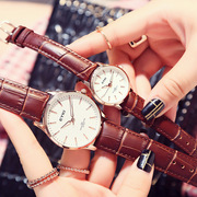 瑞士艾奇情侣手表，简约时尚潮流小表盘，皮带男女日历表礼物