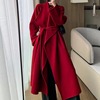今年流行中国红双面羊绒呢子大衣女外套大翻领纯手工缝制