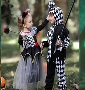 儿童万圣节服装女童小丑，格子裙化装舞会男童狂欢派对cosplay演出