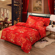 全棉结婚四件套纯棉婚庆大红色床单被套4件套床品1.8米床