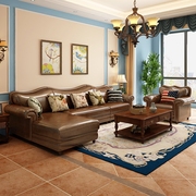 美式真皮沙发小户型客厅，田园风格油蜡皮，复古休闲组合转角异形家具