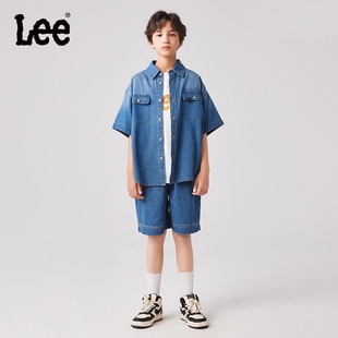 Lee儿童短袖短裤2024夏季男女童牛仔套装经典衬衫短裤两件套