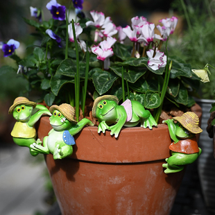 盆边青蛙挂件套装花盆盆栽花园装饰摆件卡通动物阳台田园树脂摆设