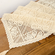 美式田园棉线镂空餐桌布，桌旗装饰布艺茶几，垫电视柜五斗橱餐边柜