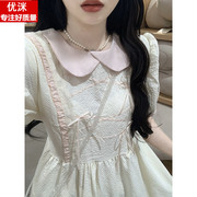 女孩法式复古连衣裙女大童13岁初中生夏季学院风甜美可爱公主裙子