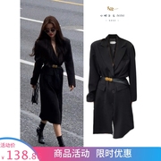 黑色休闲西装外套女2024春季韩版中长款英伦风高级感小众西服