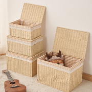 收纳筐藤编衣服整理箱家用编织篮子玩具零食杂物整理盒置物篮带盖