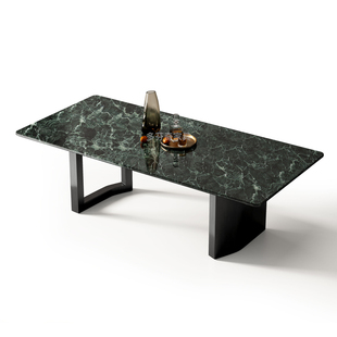 大花绿奢石餐桌极简轻奢普拉达绿家用设计师芬迪天然大理石餐桌椅