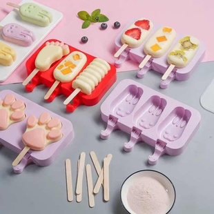 硅胶自制雪糕模具冰棒，冰糕冰激凌盒家用制作卡通，模型动物猫爪兔子