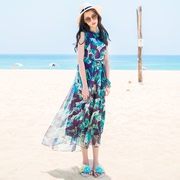 波西米亚夏季雪纺印花连衣裙显瘦背心裙长裙沙滩裙三亚泰国普吉岛