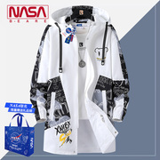 NASA联名春秋2023加绒加厚外套男中长款青少年潮牌中学生风衣