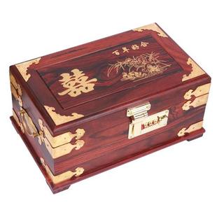 红木首饰盒大红酸枝化妆盒带镜子密码中式复古木质梳妆珠宝箱结婚
