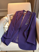 今年流行紫色西装外套女春秋款设计感小众休闲西服上衣女装潮