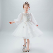 儿童礼服花童公主裙洋气主持人白色短款女童演出服高贵晚礼服走秀