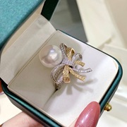 s925个性设计蝴蝶丝带，款银天然珍珠戒指爱迪生淡水，珍珠手饰