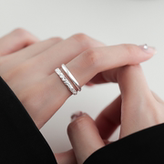 925纯银双层褶皱戒指女开口指环，素圈食指戒小众设计尾戒