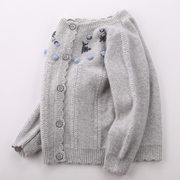 康赛妮绒线儿童纯羊绒衫，100%女童宝宝毛衣开衫，中大童春秋加厚外套
