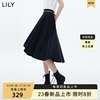 lily2023春女装复古优雅气质纯色通勤款，高腰伞裙半身裙小个子