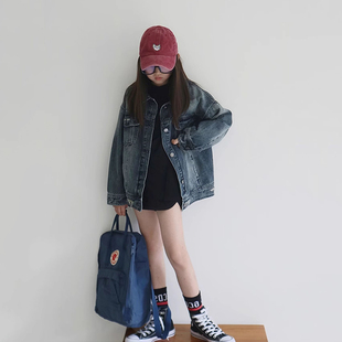 女童牛仔破洞外套2025秋新款做旧美式上衣儿童休闲宽松夹克亲子装