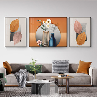 现代简约花卉客厅装饰画轻奢晶瓷画沙发背景墙挂画北欧三联抽象画