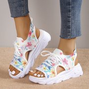 外贸大码网布系带凉鞋女2021亚马逊跨境鱼嘴slippers