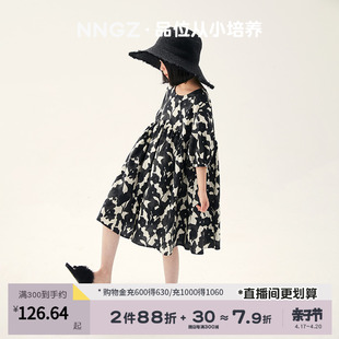 NNGZ夏季设计师女童花朵连衣裙宽松休闲儿童度假裙子童装公主裙