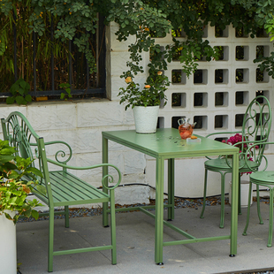阳台铁艺桌椅组合花园户外室内田园庭院室外露台，双人长椅休闲茶几