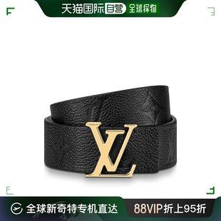 欧洲直邮louisvuitton路易威登黑色徽标，皮质腰带潮流时尚质感