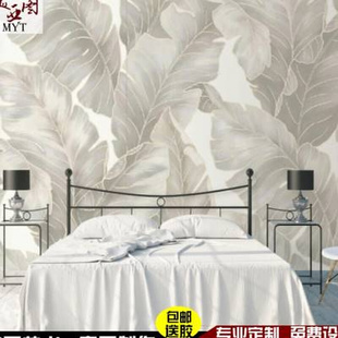 北欧简约小清新抽象树叶壁纸客厅卧室餐厅背景墙布壁纸芭蕉叶壁画