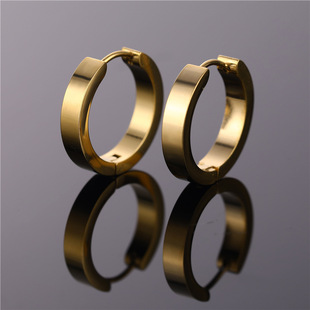 韩版时尚钛钢圆形镀金耳环手抛不锈钢非主流个性耳扣饰品
