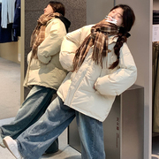 学院艺术生韩版冬季中长款外套女生甜美风设计感宽松加厚面包棉服