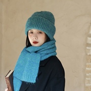 围巾帽子两件套湖蓝色显白雪地穿搭宽松保暖防寒搭配韩式冬氛围感