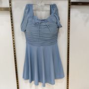开心缘夏连体裙子游泳衣女短袖，遮肉修身设计感纯色连体裙子a0201