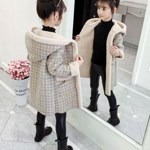 女童毛呢外套秋冬款，2023中大童装妮子大衣，小女孩洋气加厚外套