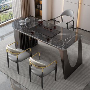 意式轻奢岩板茶桌椅组合办公室现代简约家用高端客厅阳台泡茶几台