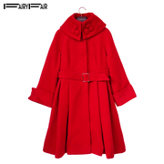 fairyfair大红色高端立领，修身显瘦裙式毛呢大衣