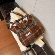 帆布包秋冬大容量高品质设计师包女复古格子通勤大包单肩包托特包