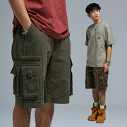 GOODLIVEABLE 美式多口袋纯棉直筒军裤夏季小个子迷彩工装短裤男