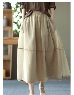 2024夏季复古欧根纱，半身裙气质拼接文艺纱裙中长款优雅大摆裙
