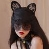 猫兔耳朵发箍眼罩黑色面纱头饰性感，蕾丝边cos网红禁欲系镂空发饰