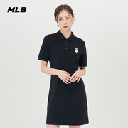 MLB女士黑色短袖连衣裙POLO衫2024夏季爱心刺绣运动裙子长裙