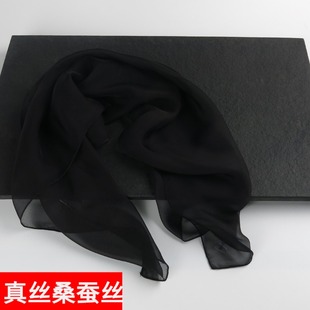 微瑕黑色小方巾丝巾纯色春秋，品牌桑蚕丝100%夏季真丝围巾