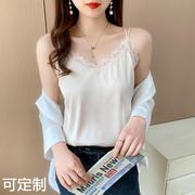 吊带背心女夏蕾丝V领真丝绸缎面修身型外穿内搭韩版小背心打底衫