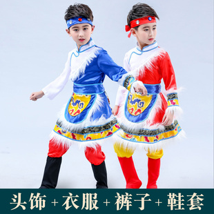 儿童藏族舞蹈民族风小学生，幼儿少数民族服装男童，西藏表演藏服衣服
