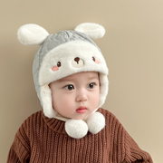 婴儿帽子秋冬季女宝保暖加绒雷锋帽冬款宝宝防寒东北可爱兔耳帽子