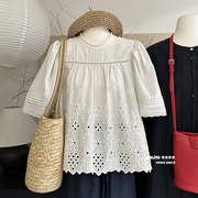 韩系上衣重工刺绣蕾丝衫女夏季宽松显瘦减龄娃娃衫气质衬衫