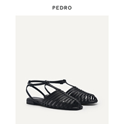 PEDRO绑带罗马鞋24早春凉鞋镂空编织复古舒适平底鞋PW1-66680042